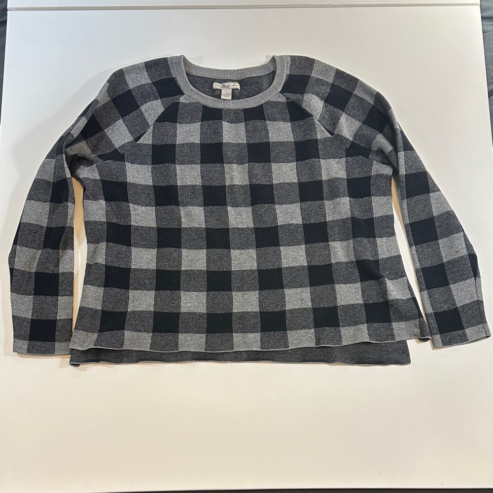 Bass Black Gray Buffalo Check Knit Sweater Size L
